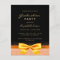 Graduation party black gold bow invitation postcard