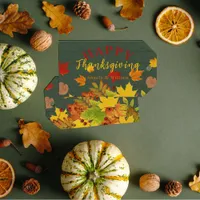 Happy Thanksgiving Fall Colorful Foliage On Wood Gift Tags