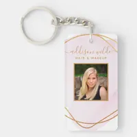 Script Blush Pink Watercolor Gold Circle Salon ID Keychain