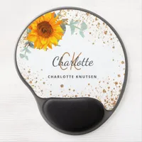Sunflower floral gold glitter monogram name gel mouse pad