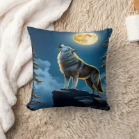 Lone Wolf Howling Beneath A Full Moon Throw Pillow