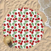 Red Cherries Pattern Round Beach Towel