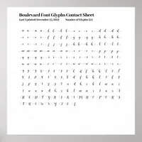 Boulevard Font Glyphs Contact Sheet Poster