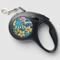 Groovy Hippie Retro Flowers Bright Cool Cat Retractable Pet Leash