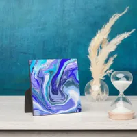 Blue and White Marble Fluid Art  Plaque