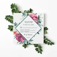 Mauve and Burgundy Floral Wedding RSVP Invitation