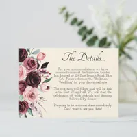 Cream and Burgundy Flowers Wedding Details Card