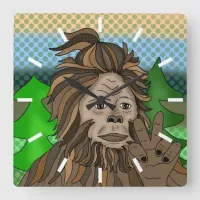 Peace Sign Bigfoot Sasquatch  Square Wall Clock