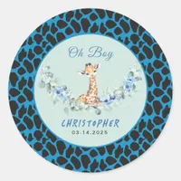 Oh Boy! Baby Giraffe Baby Shower  Classic Round Sticker