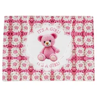 Cute Crocheted Teddy Bear Girl's Baby Shower Large Gift Bag