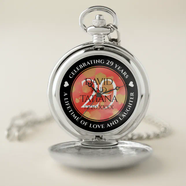 Elegant 29th Garnet Wedding Anniversary Pocket Watch