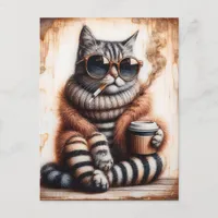 Adorable Kitty With a Coffee Postcard