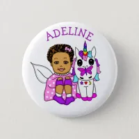 Cute Fairy and her Unicorn Personalized Name Button