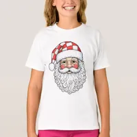 Patchwork Santa Face Doodle Art Pen Ink Style Kids T-Shirt