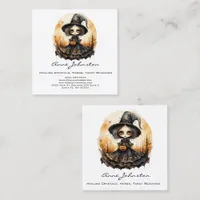 Watercolor Witch Doll Halloween Square Business Card