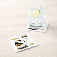 Calico Cat Personalized Paper Coaster