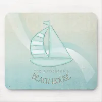 Beach House Nautical Sailboat Aqua Blue ID623 Mouse Pad