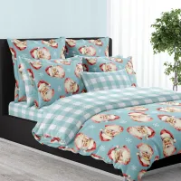 Vintage Santa Claus Blue Plaid Christmas Duvet Cover