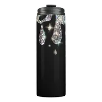 *~* Glam Luxe Girly Drip Rainbow GLITTER Black Thermal Tumbler