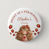 Sweet As Strawberry Girl Happy Birthday Party Button