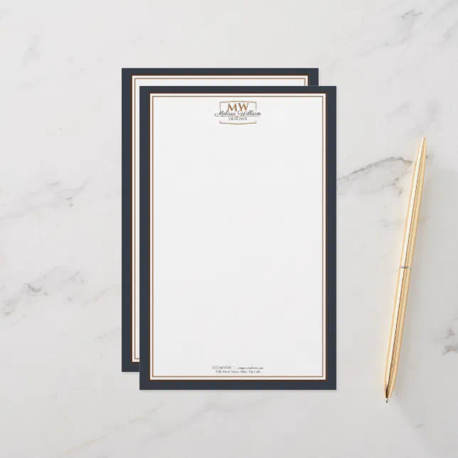 Simple Black White Monogram Business Stationery