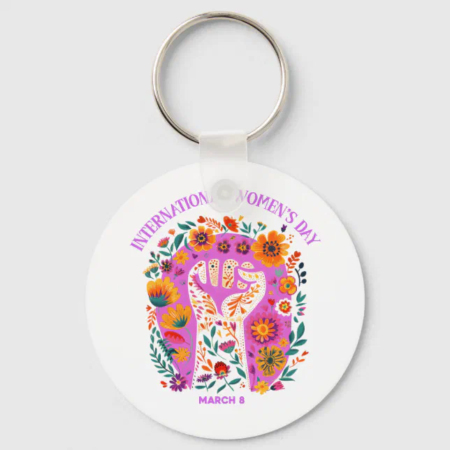 Powerful Floral Fist International Women's Day Keychain