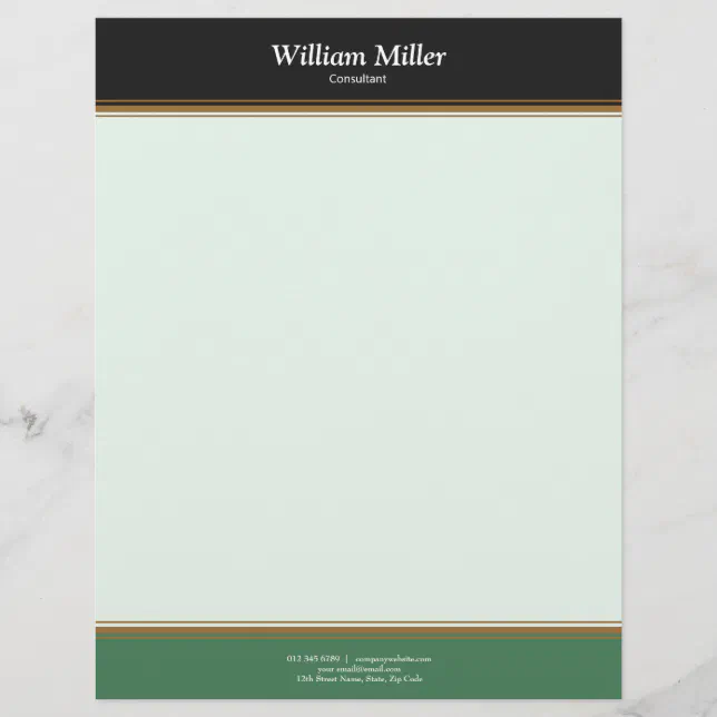 Modern Minimalist Black Green Stripes Letterhead