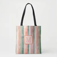 Vertical Stripes Peach Color Block Monogram Tote Bag
