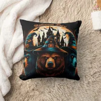 Halloween bears in magical night attire throw pillow