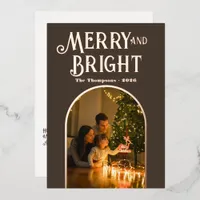 Modern Taupe & Rose Gold Christmas Photo Foil Holiday Card