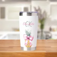 Pink bow pineapple tropical summer monogram insulated tumbler