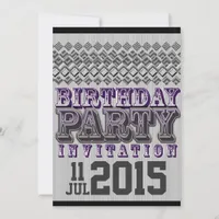 Purple Black Stripy Diamonds Birthday Party Invite