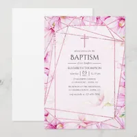 Rose Gold and Pink Magnolia Geometric Baptism Invitation