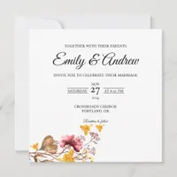 Butterfly Autumn Floral Watercolor Square Wedding Invitation
