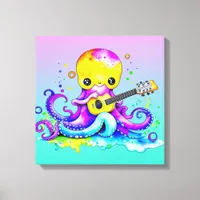 Cute Cartoon Octopus Playing the Guitar  Canvas Print