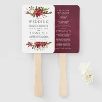 Burgundy Watercolor Christmas Wedding Program Hand Fan