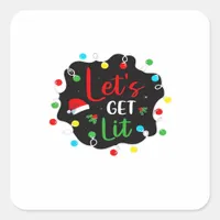 Let's Get Lit Christmas Drinking Lights Santa Esse Square Sticker