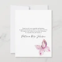 Pink Butterfly Funeral Memorial Thank You Note