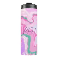  Monogrammed Pink, Purple, Mint Green Marble Art   Thermal Tumbler