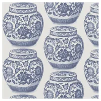 Hamptons Blue and White Ginger Jar Vase Pattern Fabric