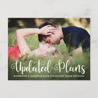Modern Script Wedding Postponement Photo Postcard