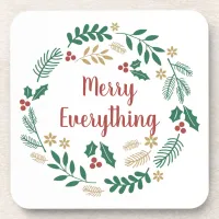 Holly Berry Pine Wreath Merry Everything Holiday  Beverage Coaster