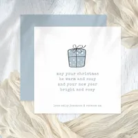 Minimalist Line Art Gift Warm Cozy Christmas Blue Holiday Card