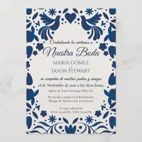 Otomi Blue Floral Elegant Fiesta Spanish Wedding Invitation