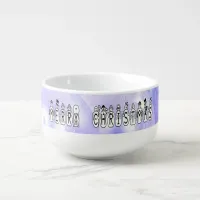 Merry Christmas Snow People Font, Blue Tint Snow Soup Mug