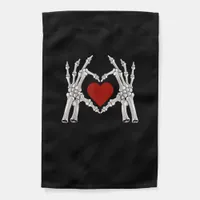 Skeleton Hands Form A Heart With Red Heart Bright  Garden Flag