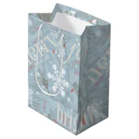 Christmas Text and Snowflake Pattern Blue ID257 Medium Gift Bag