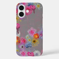 Charming vintage flowers on gray iPhone 16 case