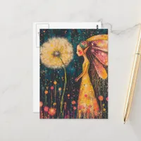 Beautiful Surreal Colorful Dandelion Fairy Postcard
