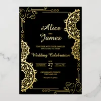 Mandala Luxury Black Gold Foil Indian Wedding Invitation
